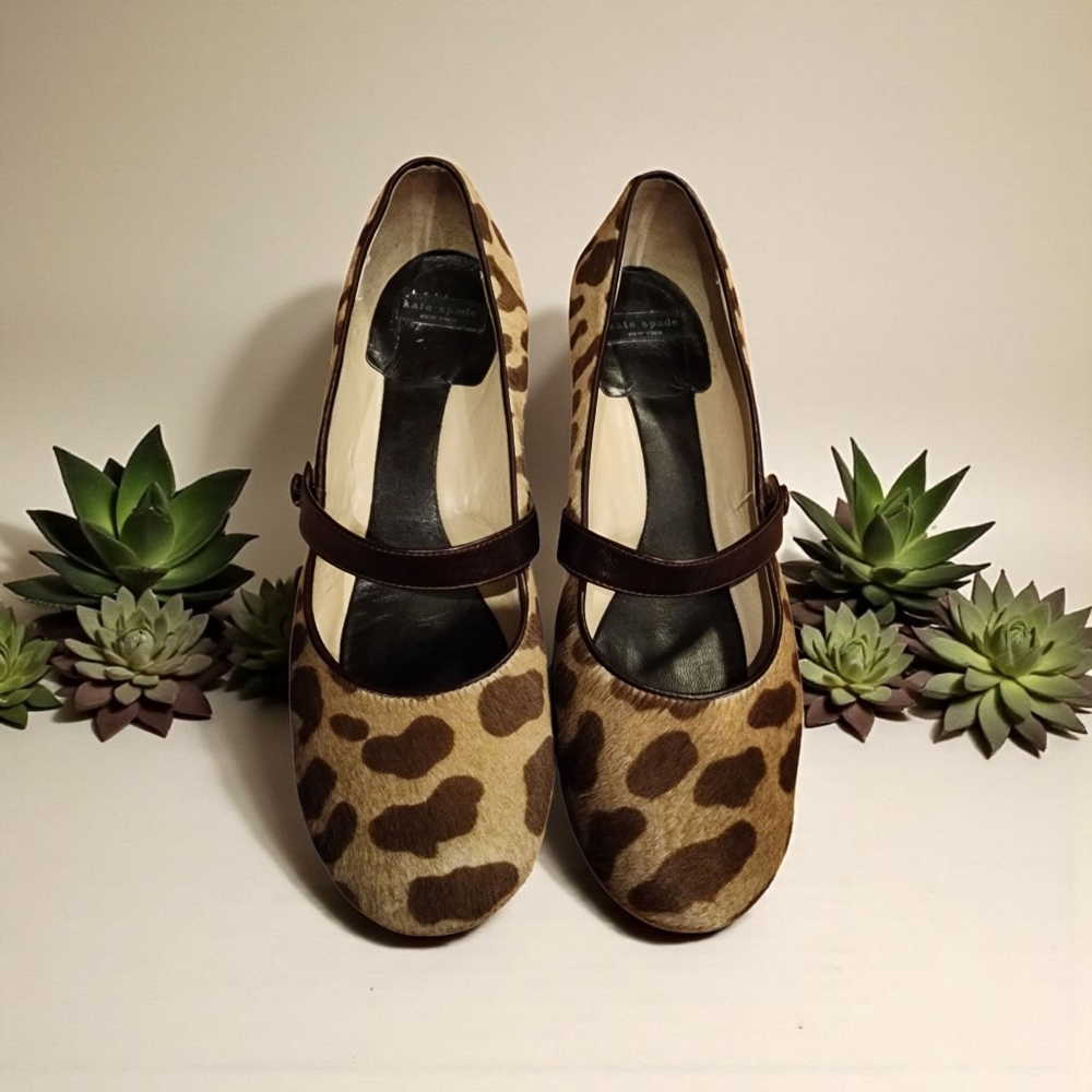 Kate Spade Tan Leopard Print Kitten Heel Mary Jane Pumps Sz 8